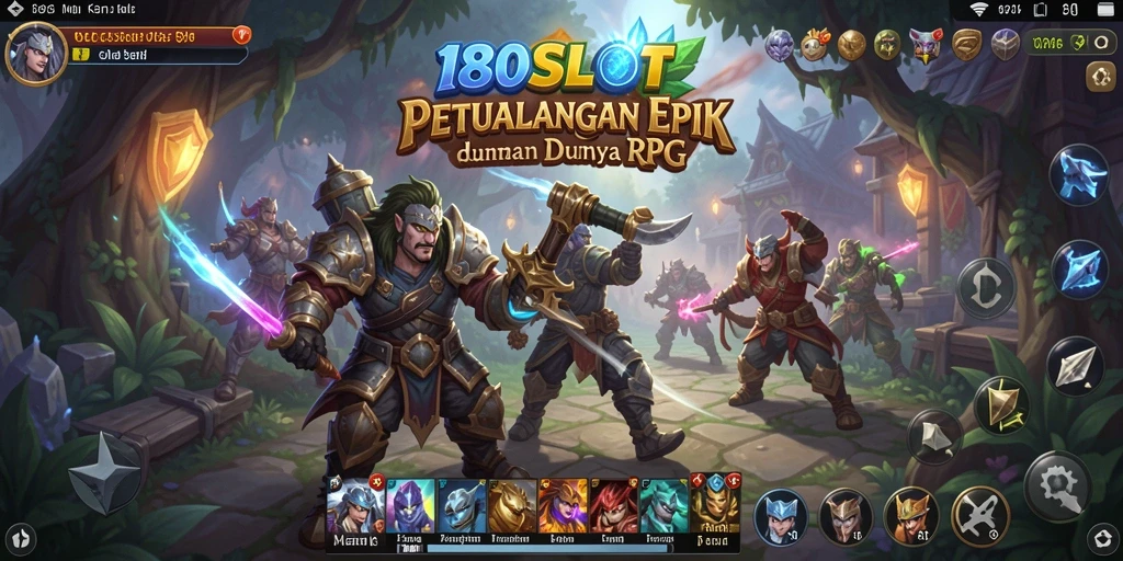 Screenshot gameplay dari 180SLOT yang menampilkan pertempuran epik RPG.