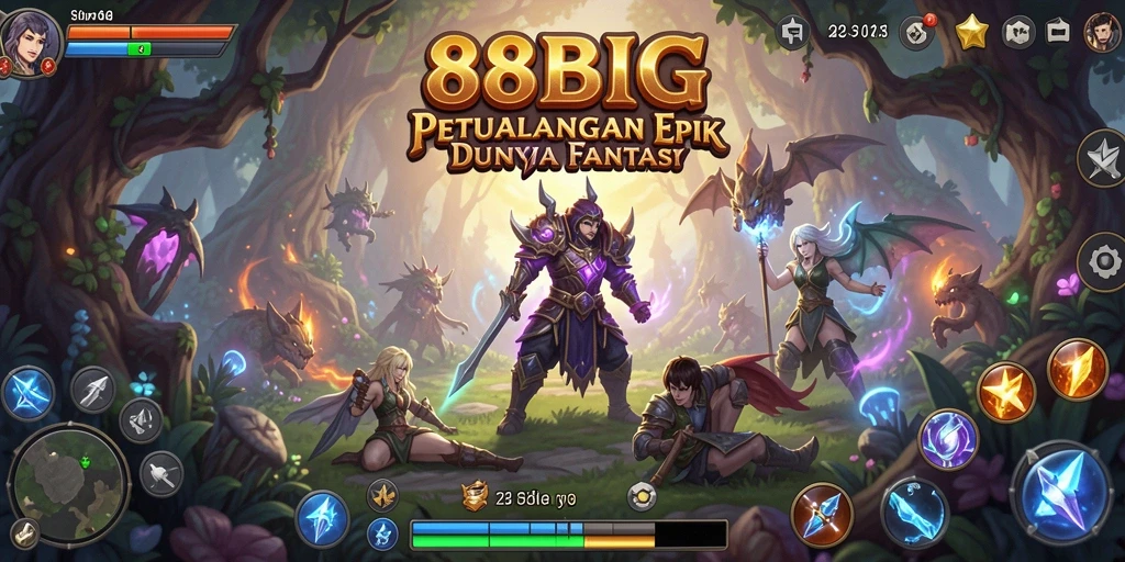 Screenshot utama 88BIG menunjukkan momen epik dalam petualangan RPG.