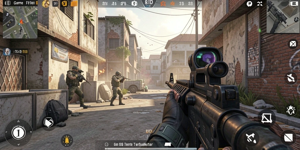Tampilan gameplay intens di dalam game FPS 8ID.