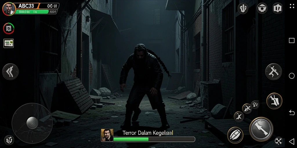 Screenshot gameplay <strong>ABC33</strong> menunjukkan suasana seram yang mencekam.