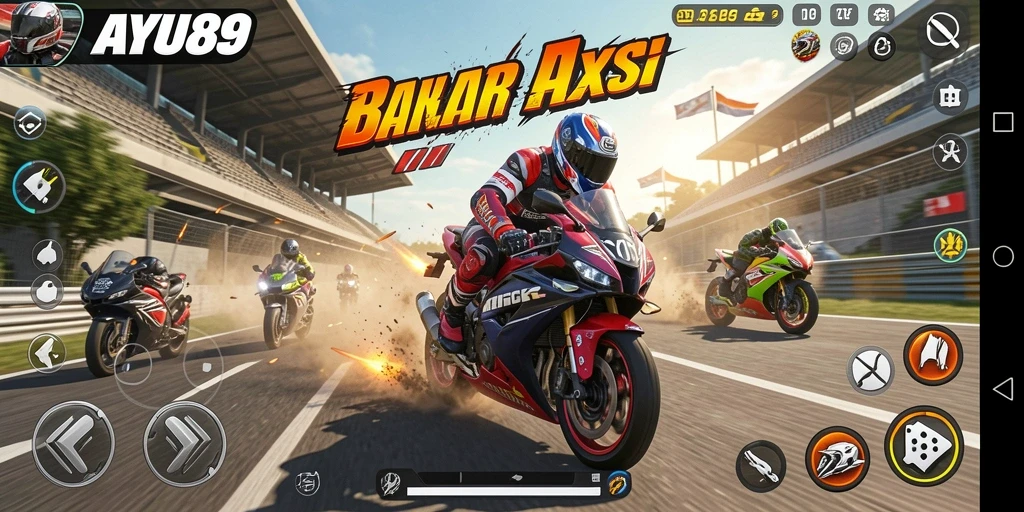 Tampilkan aksi balap motor yang intens dan mendebarkan.