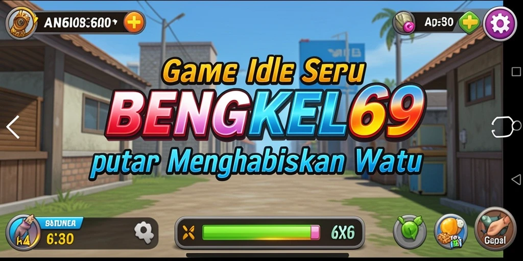 Tampilan gameplay BENGKEL69 dengan berbagai kendaraan yang sedang diperbaiki.