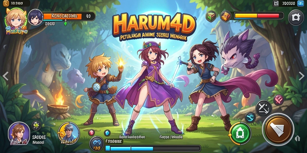 Screenshot gameplay HARUM4D menampilkan aksi karakter anime yang seru.