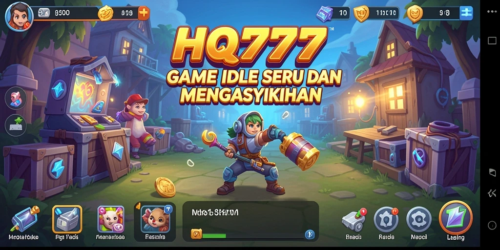Tampilkan gameplay Idle HQ777 dengan karakter yang unik dan menarik.