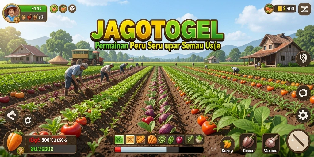 Tampilan gameplay seru dalam JAGOTOGEL yang menunjukkan ladang penuh warna.
