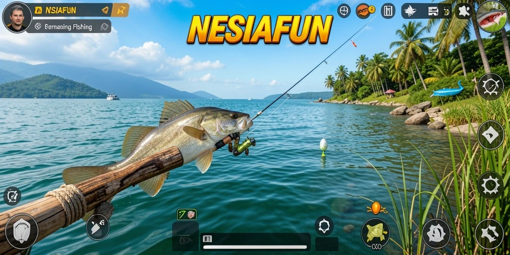 Tampilan gameplay menarik di NESIAFUN, menampilkan aksi memancing yang seru.