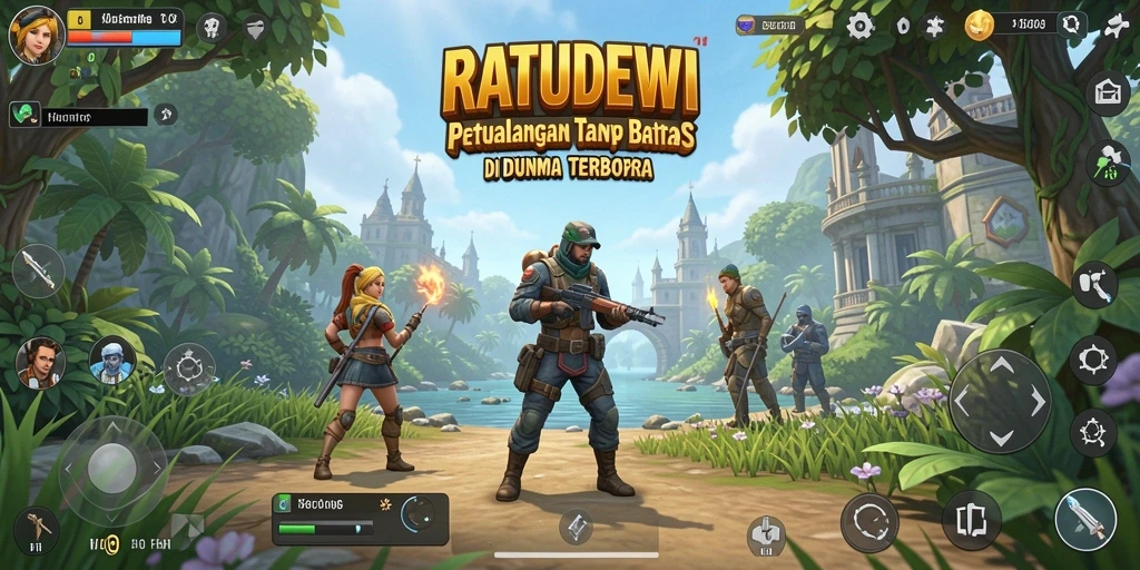Tampilan permainan <strong>RATUDEWI</strong> yang menakjubkan dalam dunia terbuka.